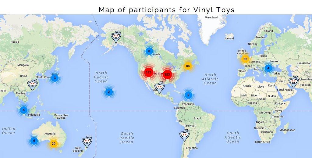 cool map of Vinyl Toy Exchangers