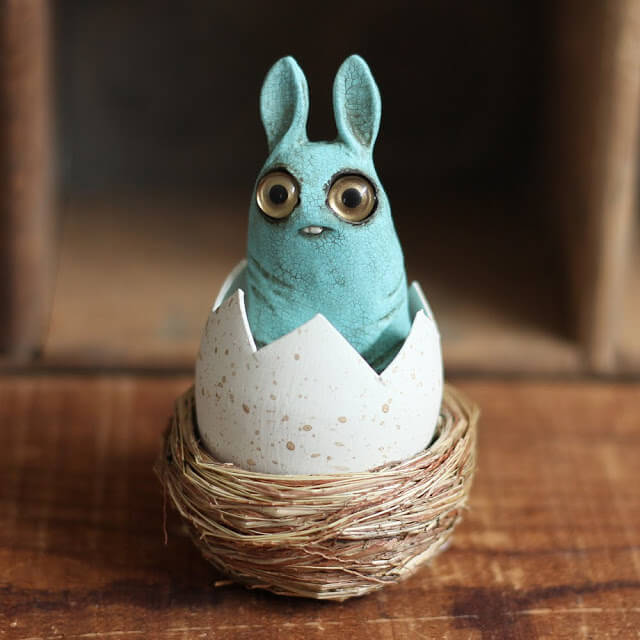 Blue Hand Painted Pipsqueak in egg with nest