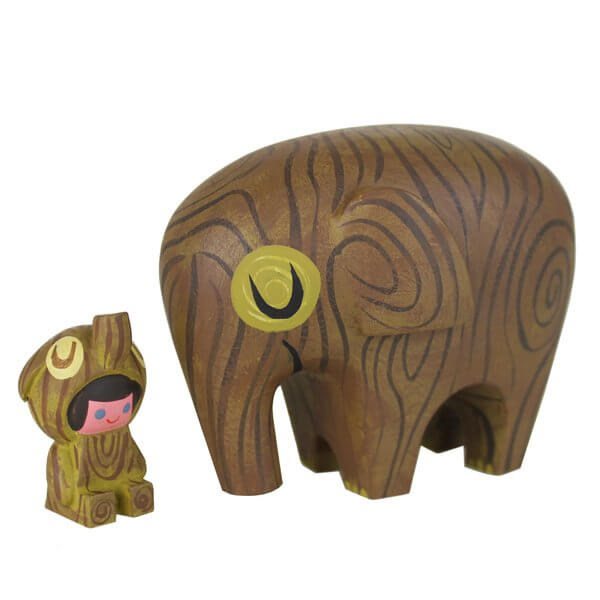 wood elephant and rider resin set