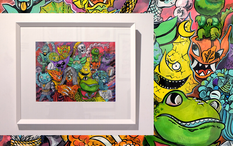 The Whole Gang by Bwana Spoons Original Painting / gouache and cel - vinyl paint on paper / framed in white retro frame $1090 (AUD)