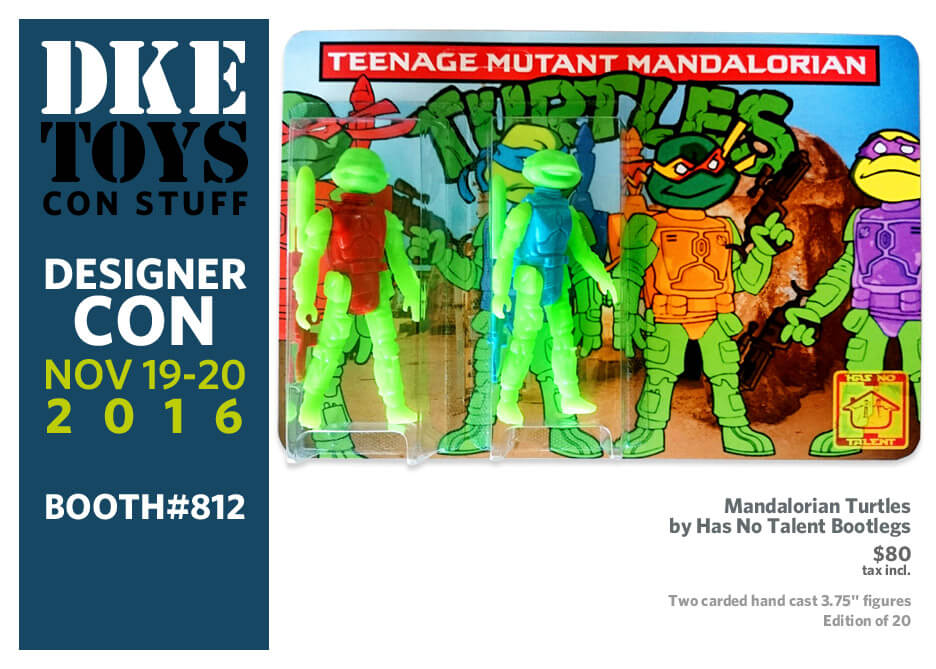 Now 2 of your favorite turtles are bounty hunters? You get two hand cast 3.75" figures on one card. Edition of 20. $80 tax included. Instagram @hasnotalent http://stores.ebay.com/HAS-NO-TALENT-BOOTLEGS