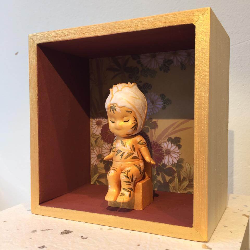 "Rosebud" / hand-painted figure in custom made display wooden box / one-of-a-kind