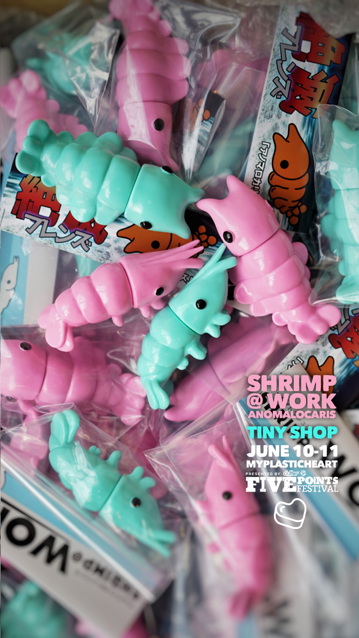 Tiny Shop x Science Patrol Present Shrimp @ Work x Anomalocaris  Myplasticheart Exclusive Tiffany Blue and Pastel Pink - The Toy Chronicle